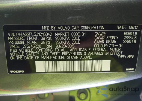 2018 Volvo Xc90 T6 Inscription z USA, uszkodzony, nr VIN YV4A22PL5J1216042